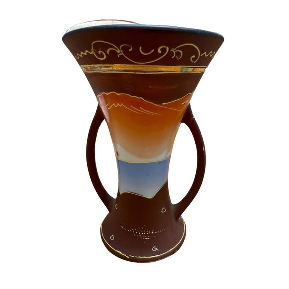 Japanese Satsuma Moriage Vase 6" Hand Painted Gilded Porcelain - Picture 4 of 7